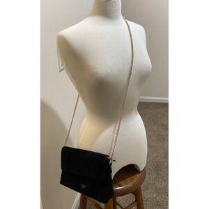 Dune London Beliza Black Leather &Suede Soft Clutch Detachable Chain Strap